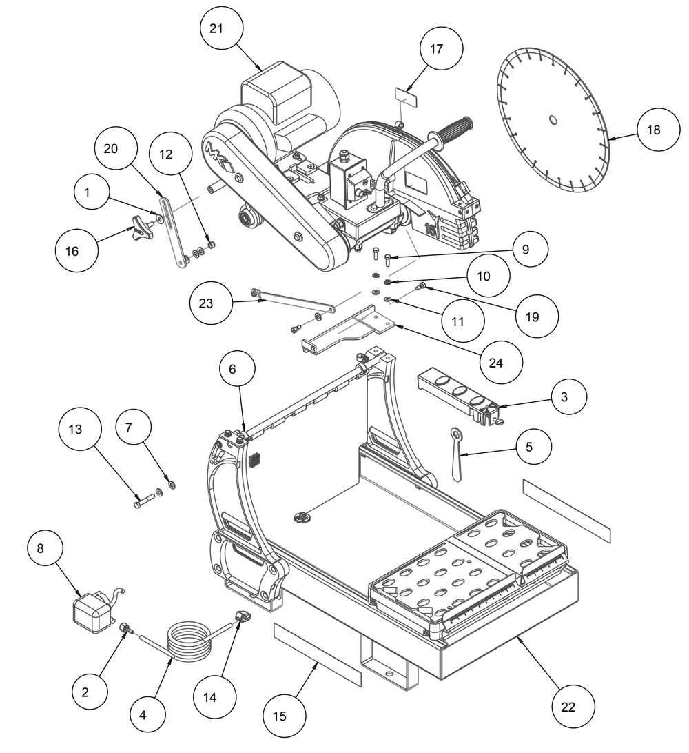 Section 01 Diagram and Parts List for MK-2002-16 150598-16 MK Diamond Concrete Saw